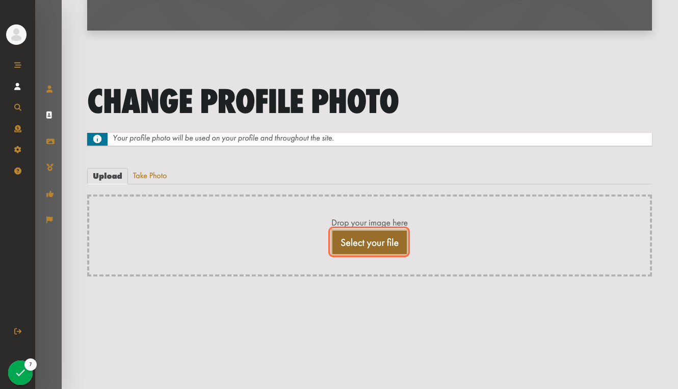 Click on Select your file and add your profile picture.
